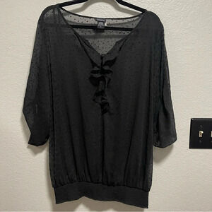 Torrid Sheer Black Polka Dot Blouse with Elastic Waist Size 2